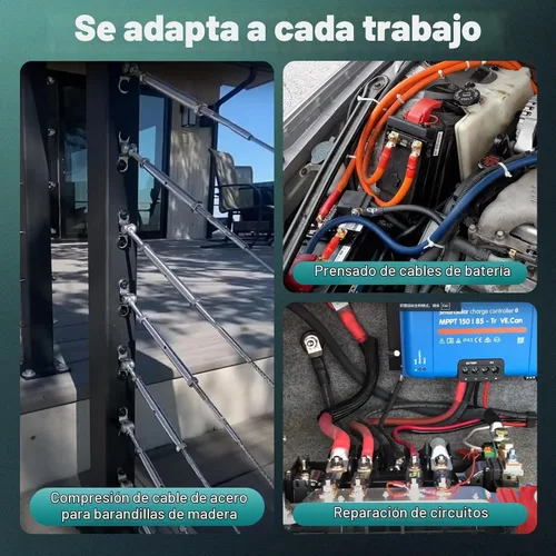 Vista 5 de Brileine Herramienta de prensado hidráulico de 10 toneladas con 9 troqueles, herramienta de crimpado de cable de batería y herramienta de engaste