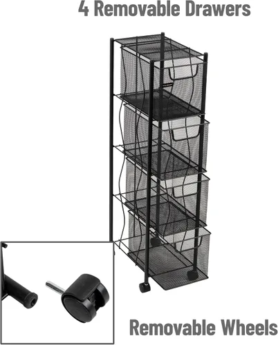 Vista 5 de Mind Reader Armario rodante con cajones, organizador de suministros de arte de escritorio, almacenamiento, cocina, malla de metal, 8 pulgadas