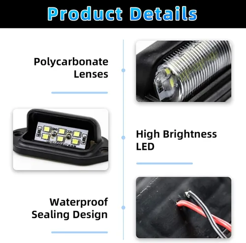 Vista 4 de Kewucn 2 PCS Luces LED para Placa de Matrícula de 12-24V, Impermeables, Lámpara de Placa de Matrícula de 6 LED, Luz Trasera para RV Camper Camión