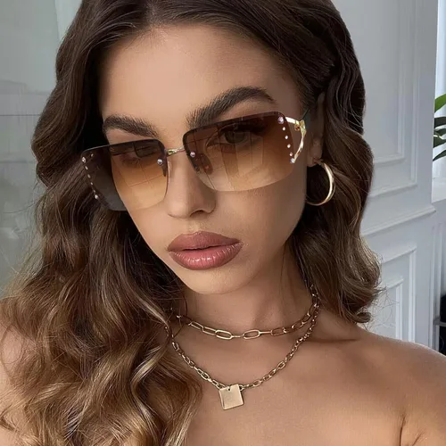 Vista 4 de Fozono Gafas de sol Y2K de moda para mujer lentes de sol rectangulares sin montura Y2K gafas de sol estéticas de moda