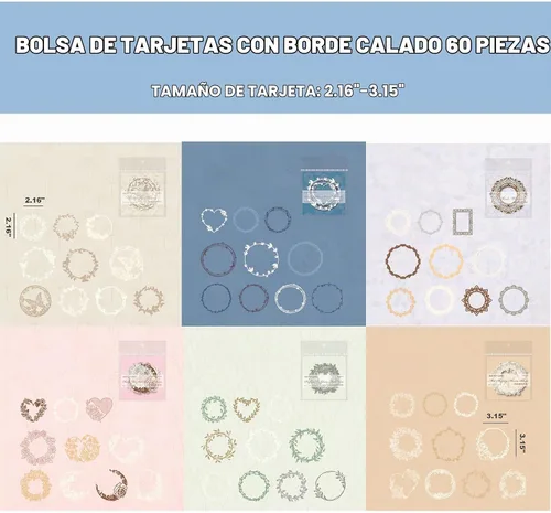 Vista 4 de Maxleaf 60 PCS Tarjetas de Borde con Recortes de Flores, Corazón de Amor Mariposa Hoja Encaje Estrella Marcos Calados Tarjetas de Papel Decorativas