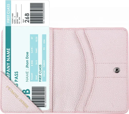 Vista 4 de Lychii Funda para pasaporte, de piel sintética, para pasaporte, tarjetas de visita, tarjetas de crédito, tarjetas de embarque, Rosado, Classic