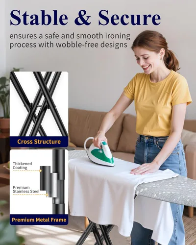 Vista 2 de Kitsure Tabla de planchar plegable – Tabla de planchar de altura ajustable en tamaño completo, sin tambaleo y resistente con cubierta y almohadilla