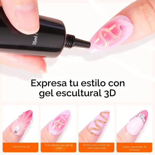 Vista 5 de Makartt Arte de uñas en gel 3D, pegamento de gel para esculpir para dibujar, moldear, escultura, gemas y decoración, esmalte de gel transparente que