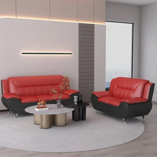 Vista 4 de Container Furniture Direct Sofá y sofá biplaza de piel sintética de estilo moderno con reposabrazos extra cómodos, ideal para sala de estar