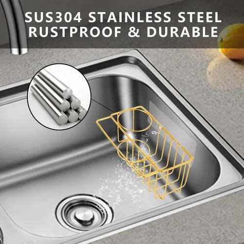 Vista 4 de Organizador adhesivo 3 en 1 para fregadero de cocina, esponja de acero inoxidable y soporte para cepillo para fregadero de cocina, adecuado