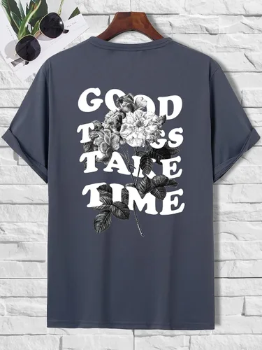 Vista 3 de GORGLITTER Camiseta de manga corta con cuello redondo y estampado de letras para hombre