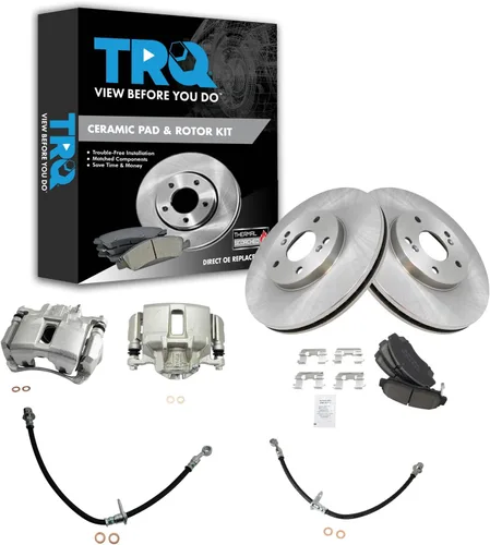 Vista 43 de TRQ Juego de pastillas de freno delanteras y rotores de cerámica, pinzas, mangueras, compatibles con Honda Odyssey 2005-2010