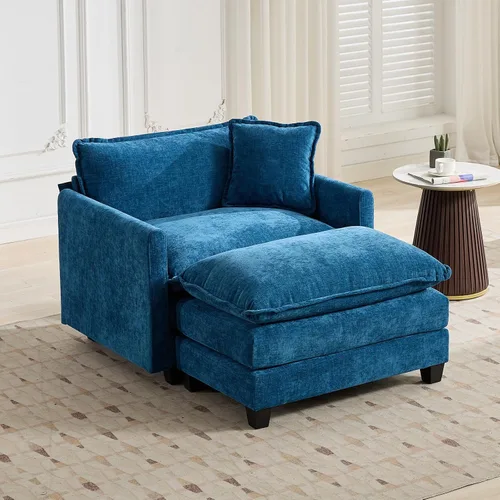 Vista 56 de Sofá seccional modular verde de 111.5", sofás seccionales grandes de 3 plazas para sala de estar, sofá nube oversized de tela chenille con otomana