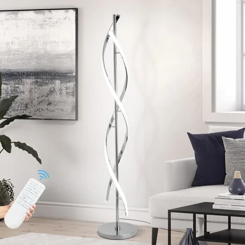 Vista 11 de Lámpara de pie LED en espiral para sala de estar, lámparas de pie modernas de 40 W con control remoto, 3 colores sin escalones, regulable, lámpara