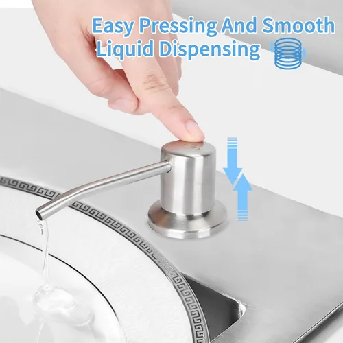 Vista 3 de Dispensador de jabón para platos para fregadero de cocina de níquel cepillado, dispensador de jabón para debajo del fregadero con cabezal de bomba