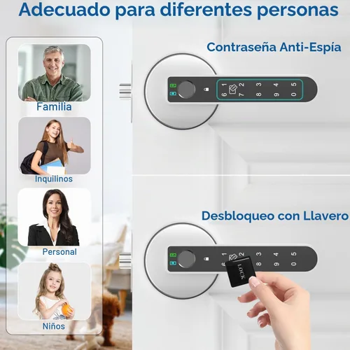 Vista 4 de Cerradura de puerta de huellas dactilares, perillas de puerta con huella digital con control de aplicación/huellas dactilares/tarjetas