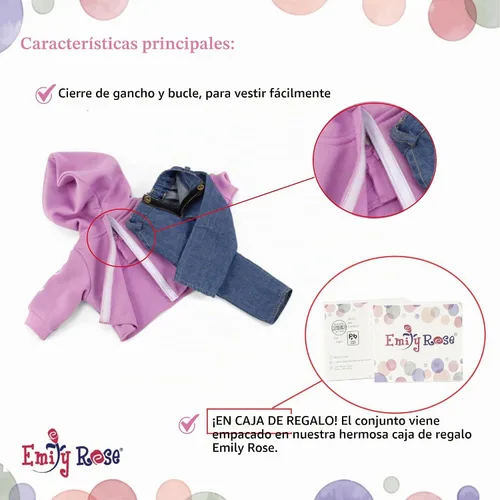 Vista 5 de Emily Rose Conjunto de 3 piezas con sudadera con capucha rosa de 18 pulgadas, con sudadera, jeans y mochila a juego, ropa de muñeca de 18 pulgadas