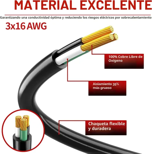 Vista 2 de Skrizcable Cable de extensión para exteriores de 16/3, 50 pies, impermeable, resistente a la intemperie y ignífugo, cable de alimentación negro de 3