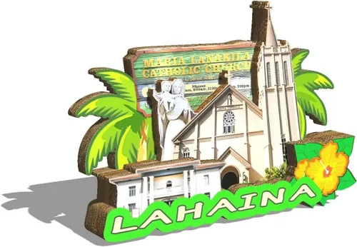Vista 2 de USA Lahaina - Imán de nevera con imán de madera 3D, monumentos de viaje, decoración coleccionable hecha a mano