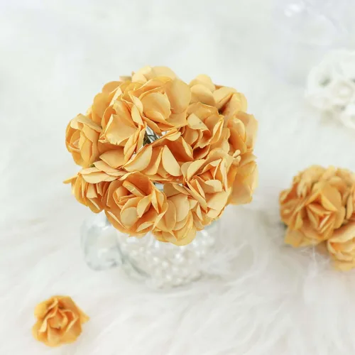 Vista 9 de Efavormart - 144 mini rosas de flores doradas de papel para decoración de ramos de boda