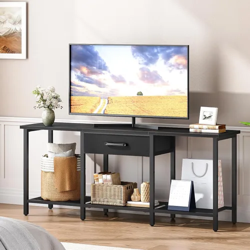 Vista 9 de HOOBRO Soporte de TV para televisores de hasta 55 pulgadas, centro de entretenimiento con cajón de tela y estantes abiertos, mesa consola industrial
