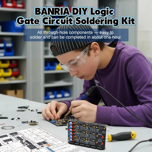 Vista 3 de Kit de soldadura de circuito de puerta lógica para bricolaje, kit básico de aprendizaje de puerta lógica con simulación LED interactiva, kit