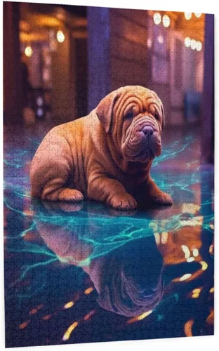 Vista 2 de Shar Pei - Rompecabezas de madera de perro de 1000 piezas, sorpresa para la decoración del hogar, rompecabezas artístico, regalo único de cumpleaños