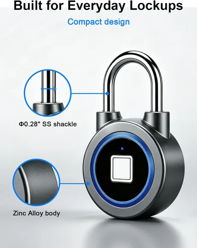 Vista 7 de Candado de huellas dactilares, bloqueo Bluetooth, aplicación móvil, candado inteligente con biometría sin llave, resistente al agua, adecuado