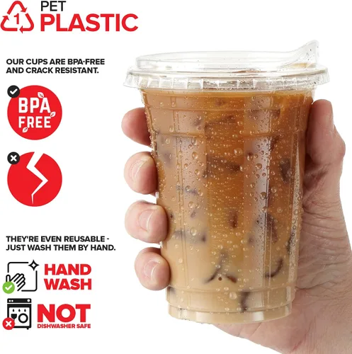 Vista 3 de Vasos de plástico transparente de 16 onzas con tapas desechables, taza Togo con tapa para sorber sin popote para batidos, café helado, limonada