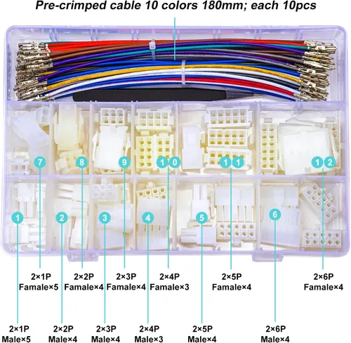 Vista 2 de Molex 5557 - Kit de conectores de extensión macho y hembra de 0.165 in con cables preprensados prémium de 20 AWG, Molex Mini-Fit Jr de doble fila