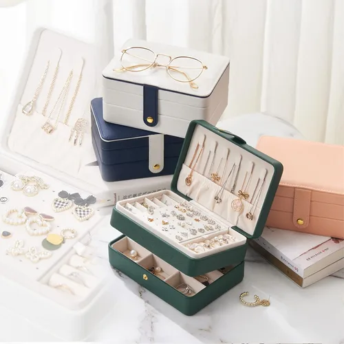 Vista 6 de KOOAAICCHI Joyero pequeño, organizador de joyas de viaje, cajas de joyería portátiles para mujeres y niñas, regalo de doble capa, soporte de joyería