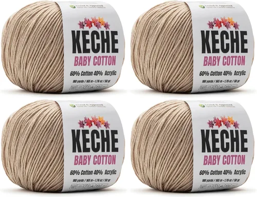 Vista 79 de Keche Hilo de Algodón, 60% Algodón 40% Hilo Acrílico, Hilo de Algodón Suave para Crochet y Tejer, Hilo Amigurumi 1 Madeja/Bola 1.76 Oz (50g) / 180