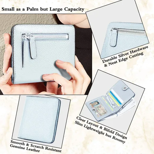 Vista 3 de BIG SALE-AINIMOER billetera de bolsillo pequeña con cremallera, plegable, compacta de cuero con bloqueo por identificación por radiofrecuencia