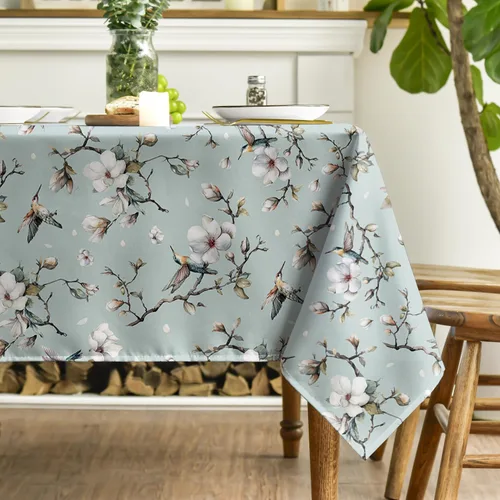 Vista 3 de Horaldaily Kapok - Mantel rectangular de primavera de 52 x 70 pulgadas, diseño de ramas de pájaros y pájaros de Kapok, lavable, para decoración