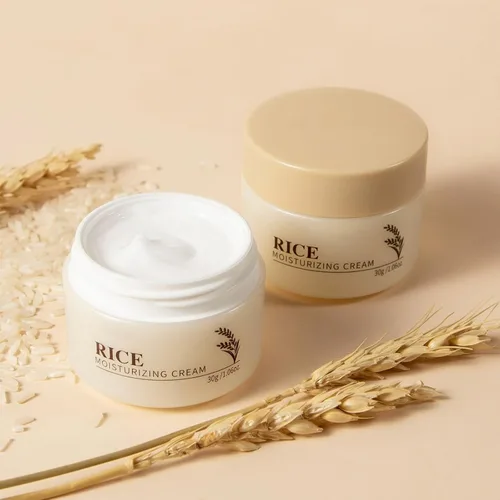 Vista 2 de Set de cuidado de la piel - Crema hidratante facial de arroz y suero de arroz (2 productos) hidratante para cara, objetivos hidratantes, sequedad