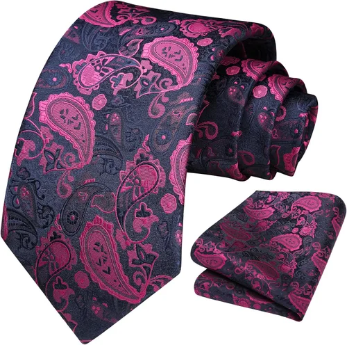 Vista 231 de HISDERN Corbatas para hombre, corbata de cachemira y bolsillo cuadrado tejido clásico floral para hombre, corbata de fiesta de boda