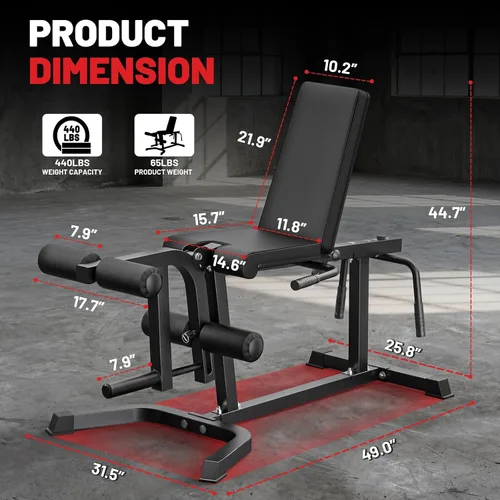 Vista 4 de PAPABABE Leg Extension and Curl Machine, Adjustable Leg Machine, Seated Leg Extension and Lying Leg Curl Machine, Lower Body Workout Equipment for