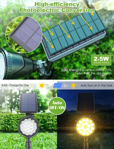Vista 4 de DBF Luces solares para exteriores, luz cálida ajustable para exteriores, panel solar de 2.5 W y brillante, 2 en 1, impermeables, para paisaje