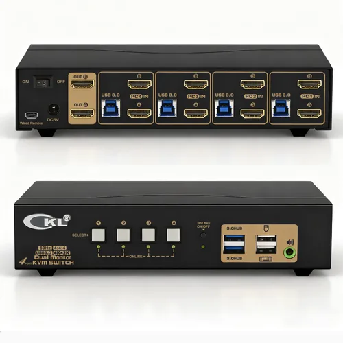 Vista 9 de CKL Conmutador KVM Dual Monitor HDMI 4K @60Hz (2 Monitores 2 Computadoras 922HUA-3) para el hogar y la oficina a consola, computadoras portátiles