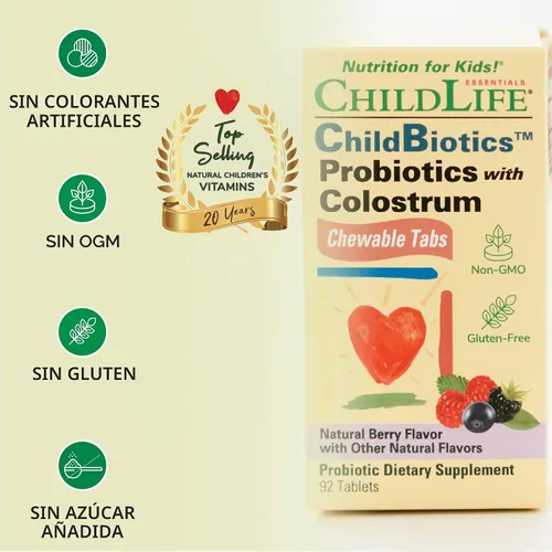 Vista 4 de CHILDLIFE ESSENTIALS ChildBiotics con calostro, 92 comprimidos