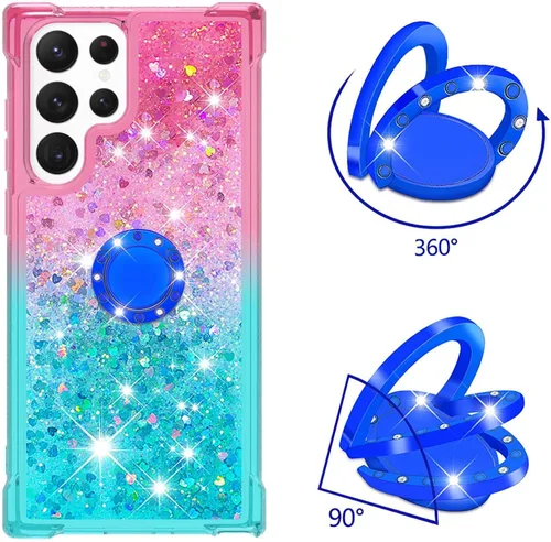 Vista 2 de Funda para Samsung Galaxy S22 Ultra, Gradient Quicksand Series Glitter Bling Flowing Liquid Flotante TPU Bumper Cushion Reforzado Corners Women