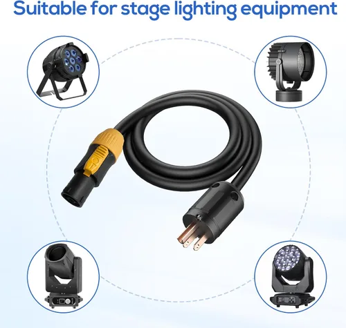 Vista 6 de IP65 profesional construido a mano 12 AWG macho NEMA5-15P a SAC3FX PowerCON Cable verdadero (3 pies) P65 Profeesional Hand-Built for LED Screen