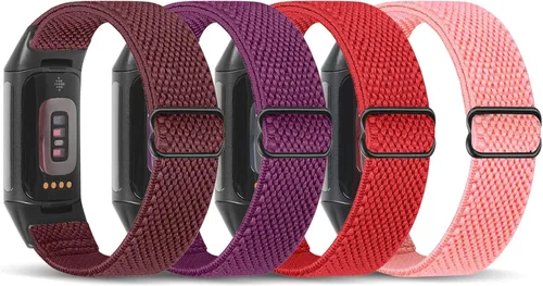 Vista 10 de enkic Bandas elásticas de nailon compatibles con Fitbit Charge 5, paquete de 4 correas elásticas suaves y ajustables, transpirables, correa