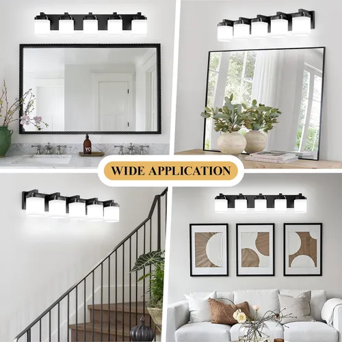 Vista 6 de Luces de tocador, lámparas de baño con pantalla de vidrio cuadrada blanca lechosa, luz moderna sobre espejo, accesorios de iluminación de baño