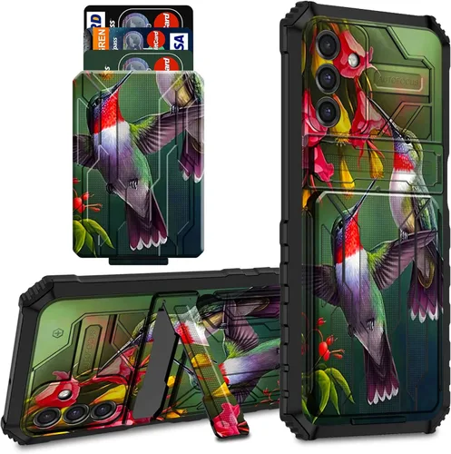 Vista 11 de Funda protectora de TPU suave para Samsung Galaxy A03S con soporte para tarjeta de crédito y soporte de doble capa de policarbonato duro de TPU