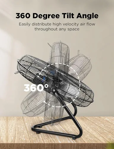 Vista 4 de Pelonis Ventilador de piso de 20 pulgadas, ventilador de piso de alta velocidad de metal resistente con 3 velocidades, cabezal inclinable ajustable