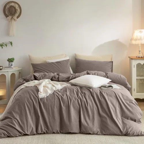 Vista 13 de Juego de funda de edredón 100% algodón lavado, tacto de lino Ropa de cama moderna transpirable ligera y suave para todas las estaciones