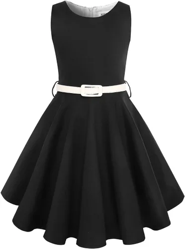 Vista 2 de gogoparti Vestido vintage para niñas, vestidos para ocasiones especiales con collar, vestido de lunares para niños, vestido de fiesta retro