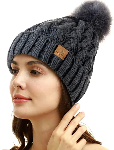 Vista 2 de PAGE ONE Womens Winter Ribbed Beanie Crossed Cap Chunky Cable Knit Pompom Soft Warm Hat