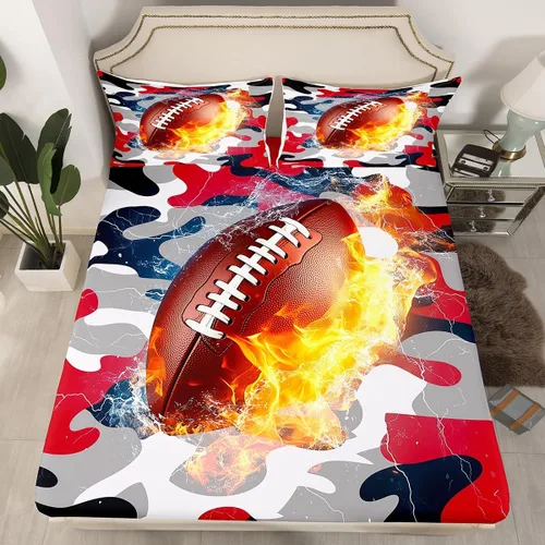 Vista 36 de Erosebridal American Flag Fitted Sheet Twin, Hockey Bedding Set United States Sports Games Bed Sheets for Kids Boys Teens Bedroom, Red White