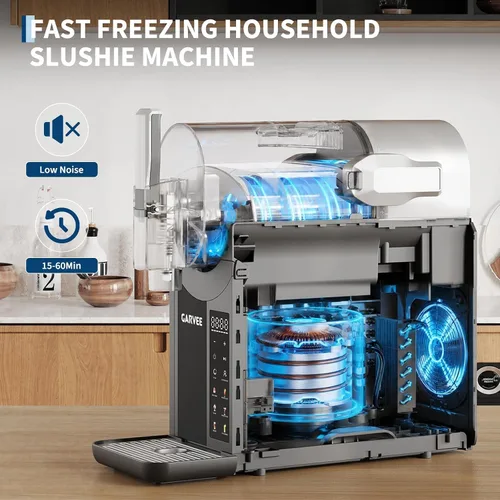 Vista 3 de No-Ice - Máquina de granizado de estilo comercial, máquina de bebidas congeladas de 68 onzas/2 litros, 6 programas preestablecidos, pantalla LED