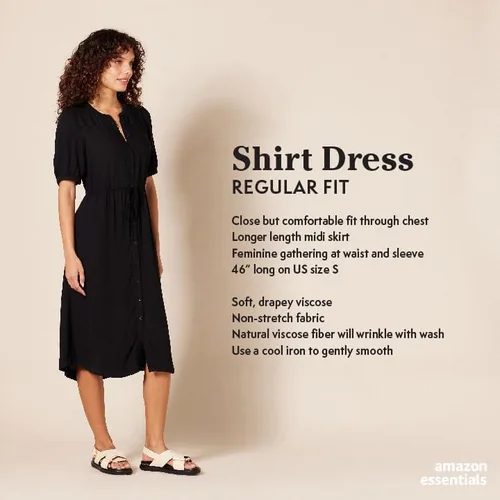 Vista 2 de Tienda Essentials - Vestido por debajo de la rodilla de media manga para mujer, estilo acampanado, ajuste holgado, ceñido en la cintura