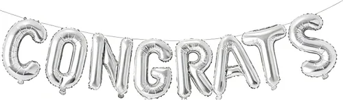 Vista 9 de Cartel de graduación con globos de felicitaciones de oro rosa para decoración de fiesta de graduación, 17 pulgadas Felicidades oro rosa