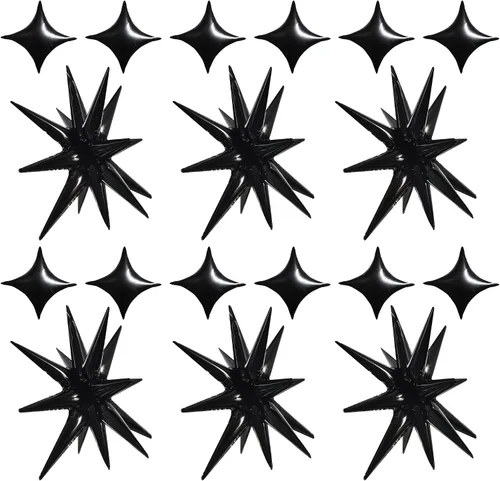 Vista 49 de TONIFUL 4 globos 4D enormes de estrella negra de 22 pulgadas, globos de aluminio de Mylar de estrella explosión para suministros de fiesta, telón